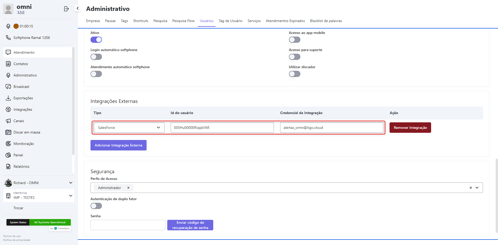 Configurar integração do usuário parte 2