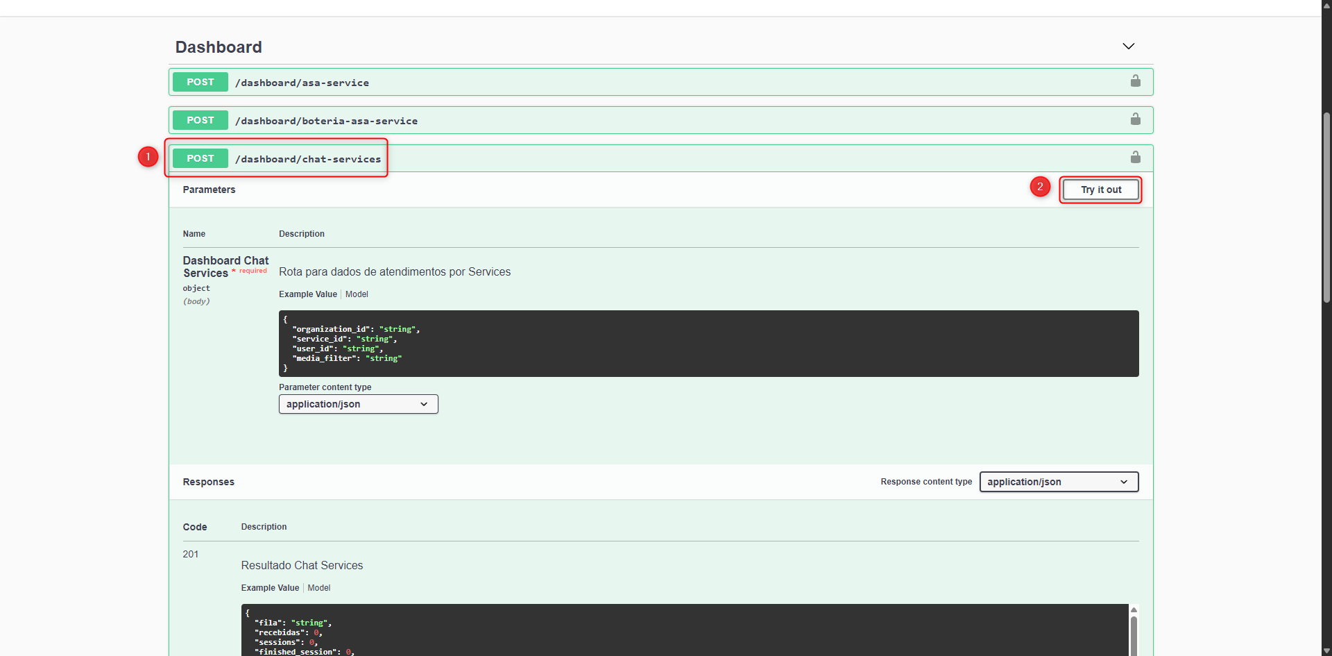 Acessar rota de chats-services
