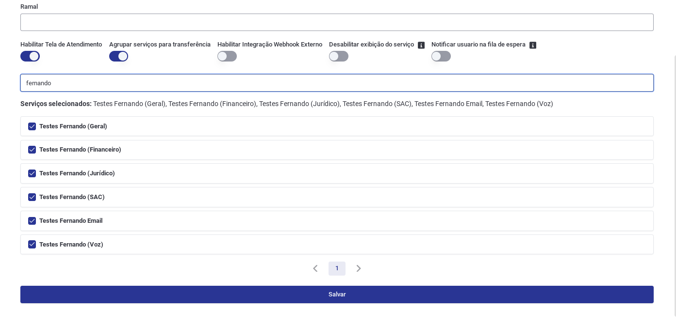 Ativando Transferências para Serviços Específicos