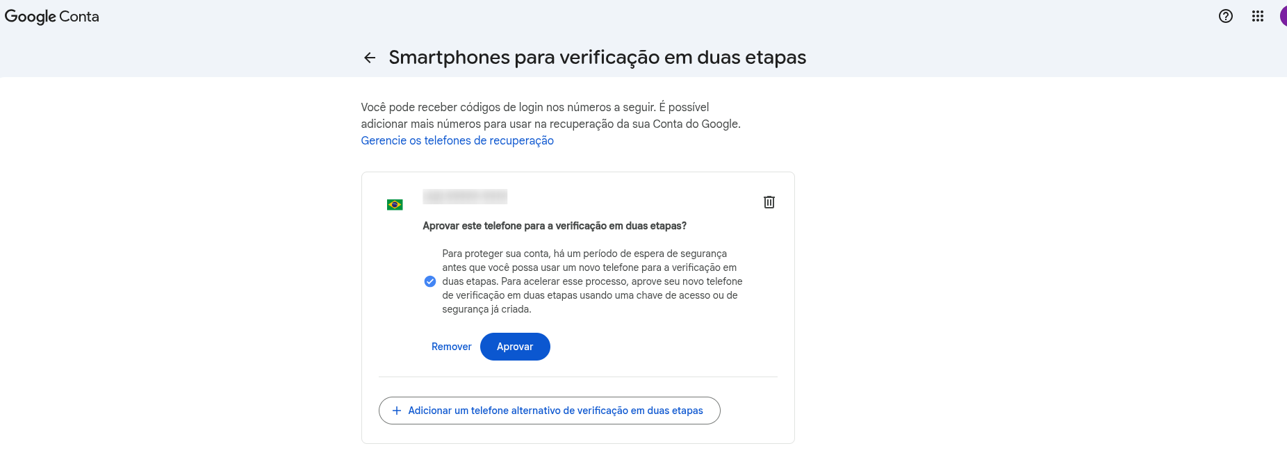 Aprovar Novo Telefone de Verificação