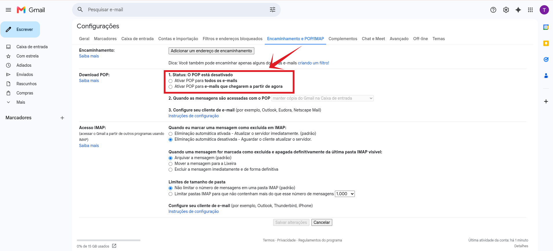 Ativando Protocolos no Gmail