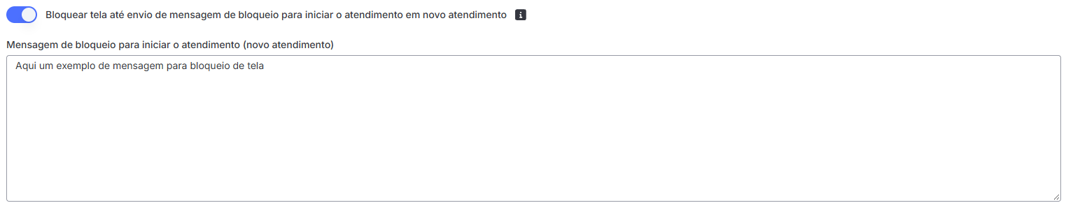 Configuração Mensagem Bloqueio Tela Atendimento Menu Serviços