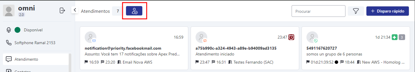 Botão Atendimento Presencial na Tela de Atendimento em Cards