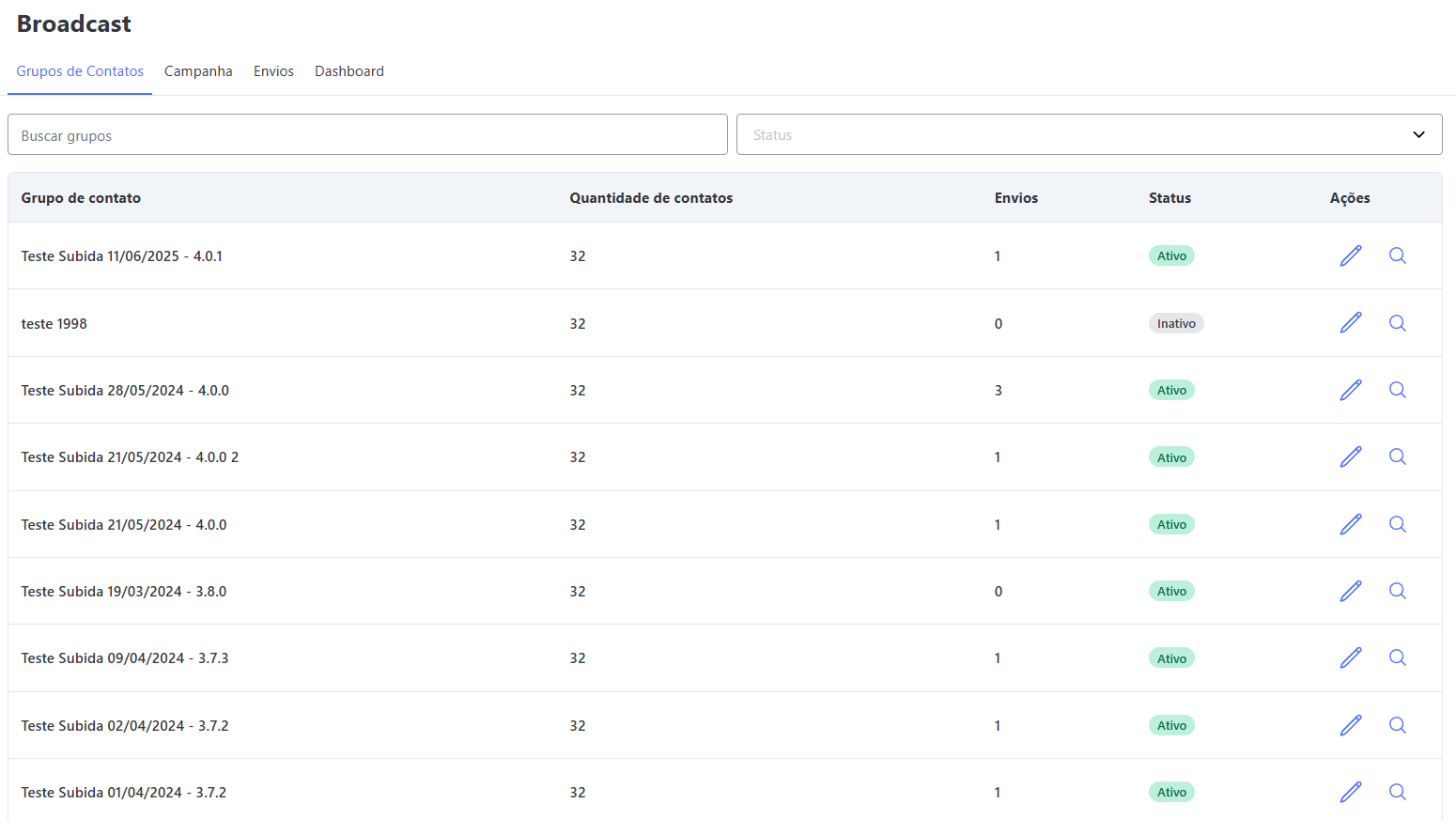 Tela Grupo de Contatos