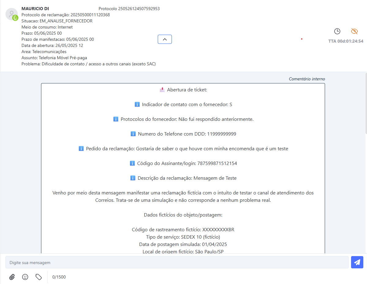 Tela Atendimento com Cabeçalho Consumidor Gov