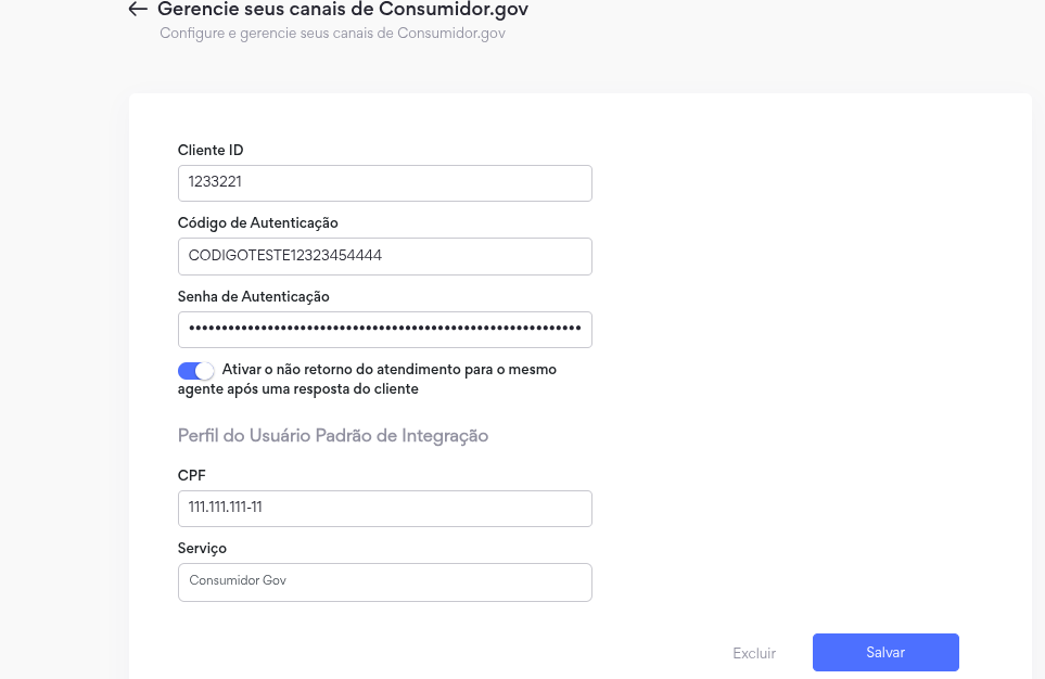 Configuração Consumidor Gov