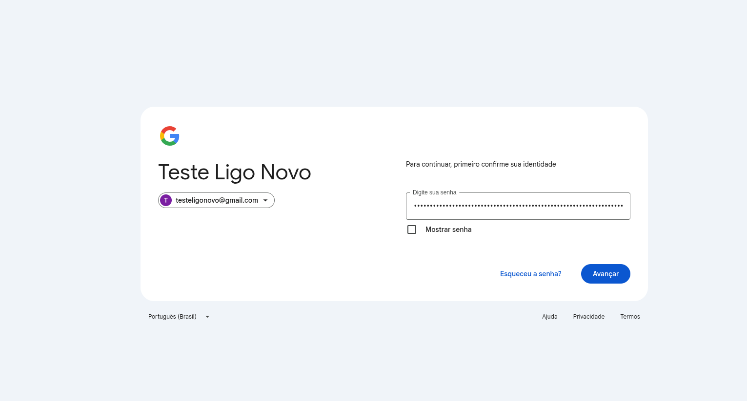 Confirmação de Identidade Google