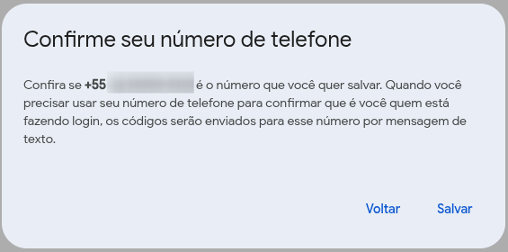 Confirmar Número de Telefone Pop-up