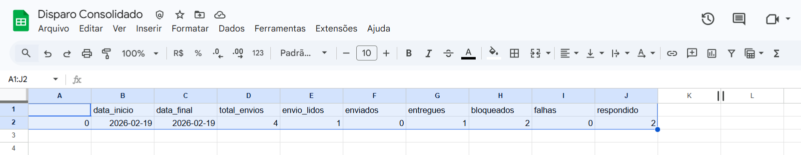 :class=sombracaixa Exemplo de registros Relatório de Disparo HSM Consolidado