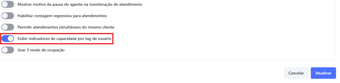 Admnistrativo - Ativando flag indicadores de capacidade por tag de usuário