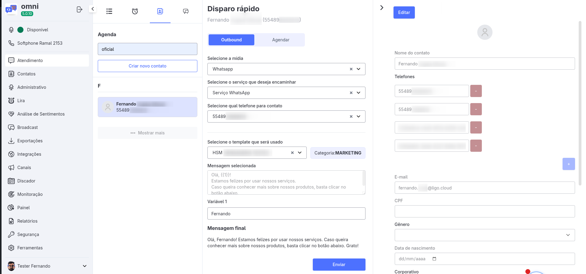Envio do Disparo Rápido