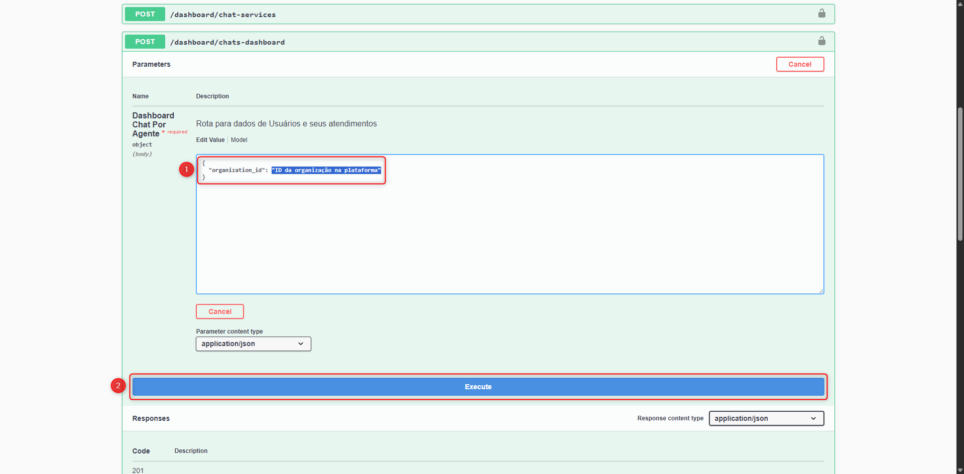 Executar a requisição chats-dashboard