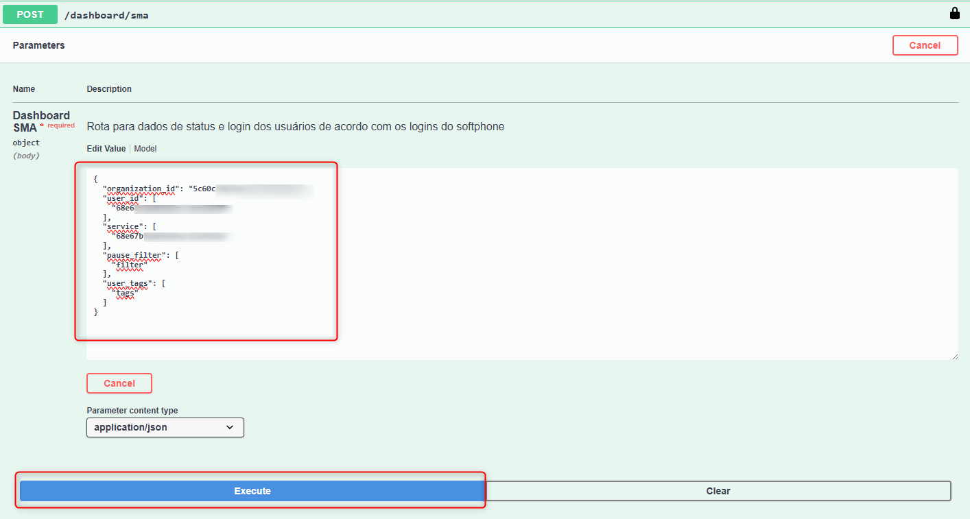 Executar a requisição SMA dashboard