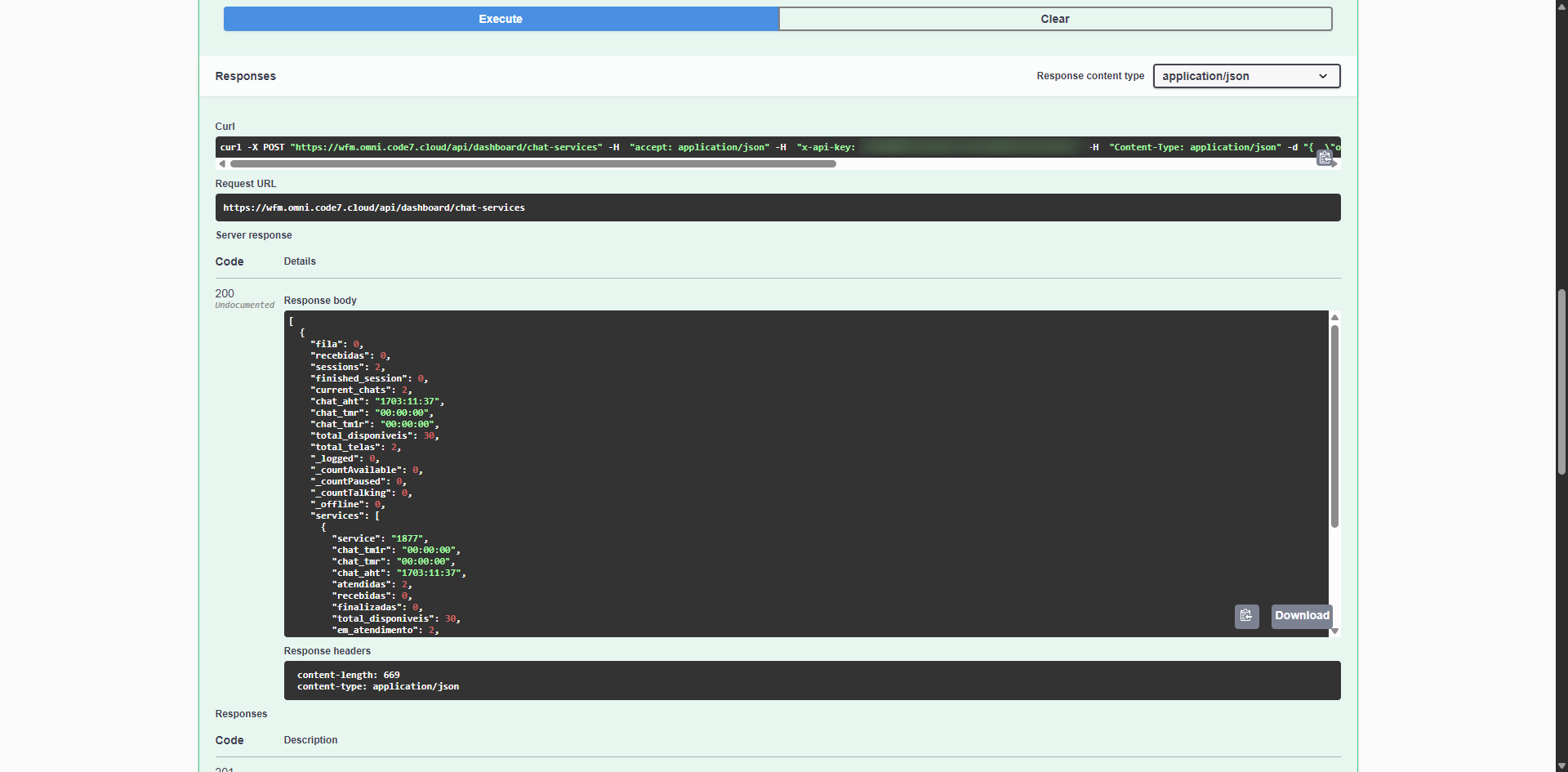 Exemplo de retorno chats-services