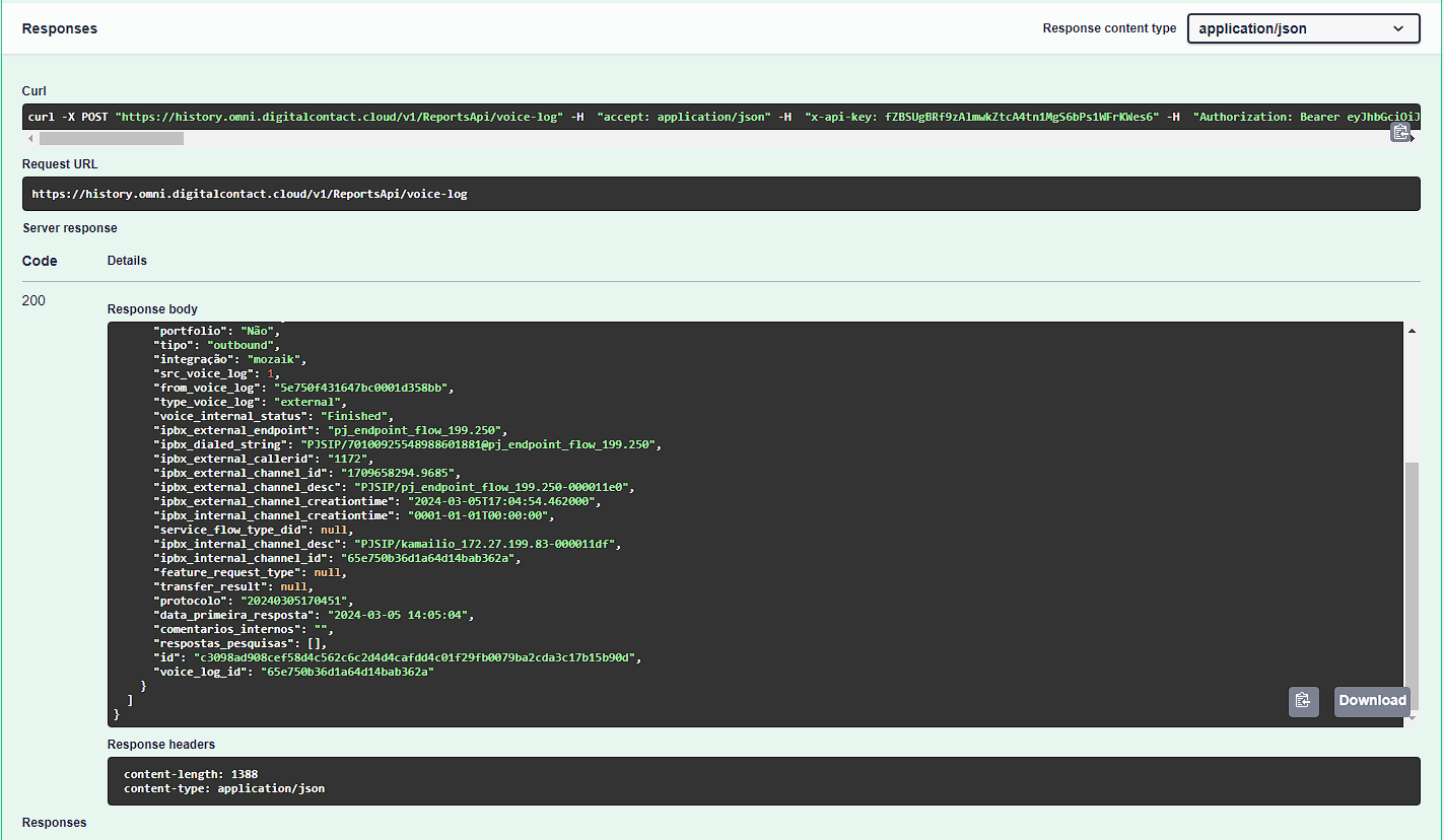 Exemplo de retorno voice-log