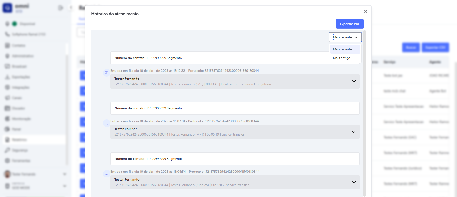 Rastreio de Interações Histórico