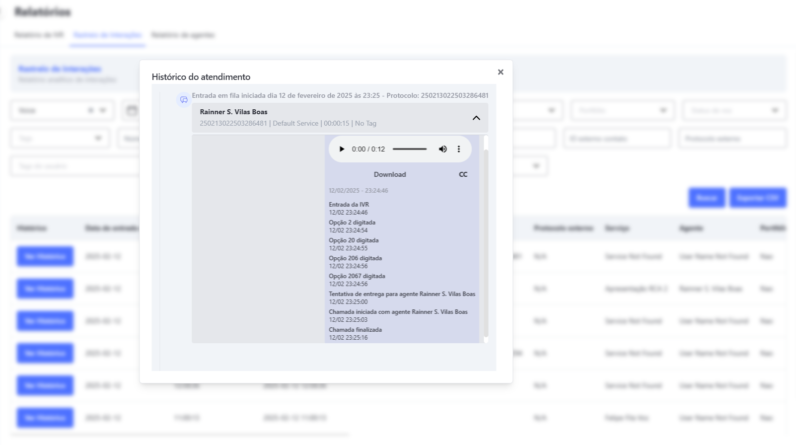 Rastreio de Interações Histórico Voz