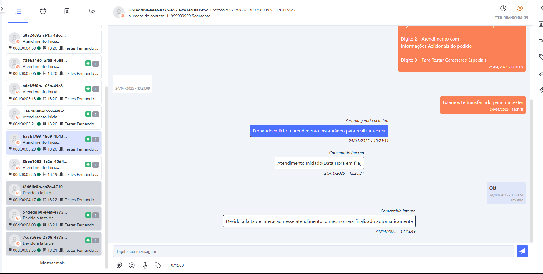 Tela Atendimento Lista Status Holding