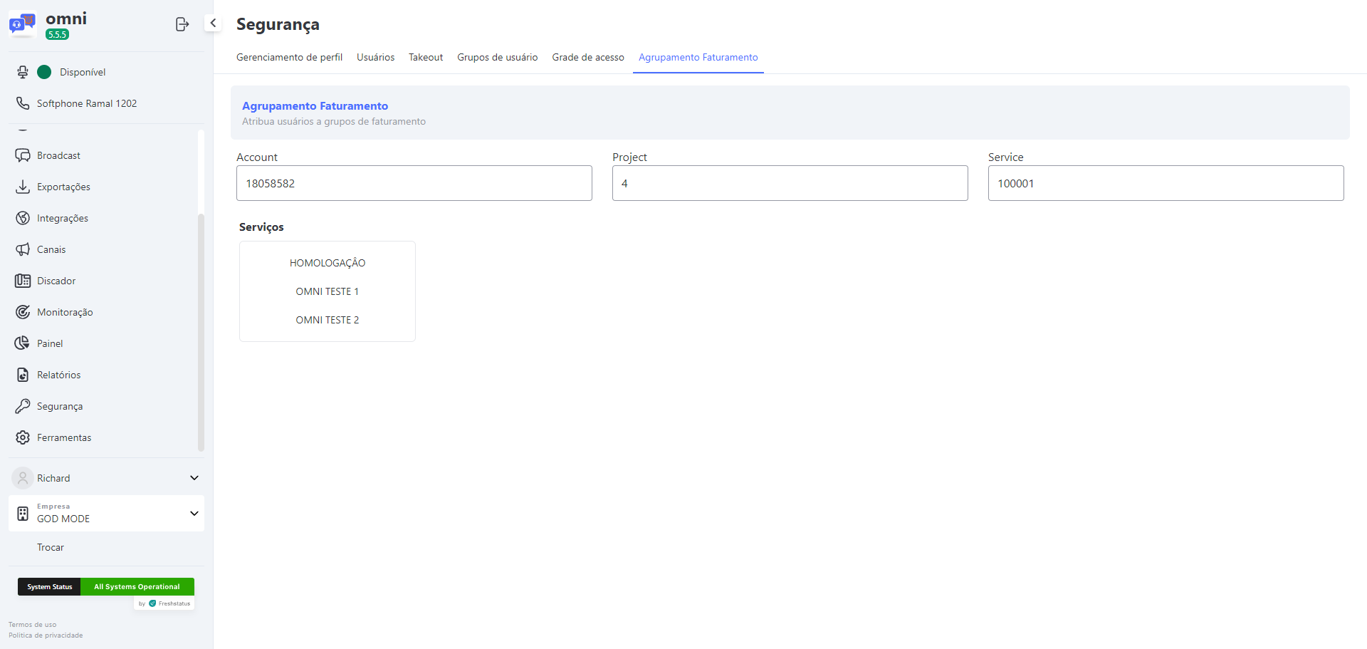 Tela de Agrupamento Faturamento