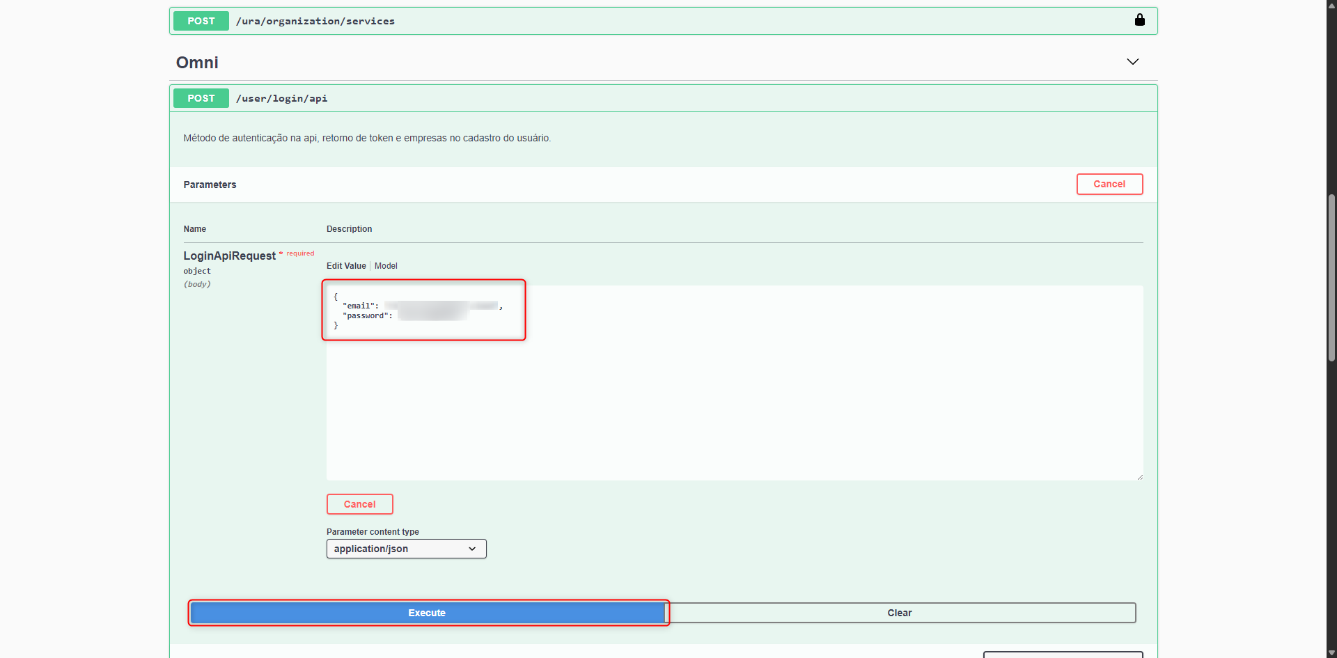 Inserindo o email e senha do usuário