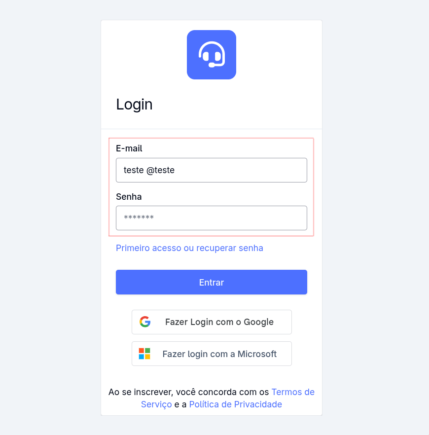 Tela de Login com E-mail e Senha