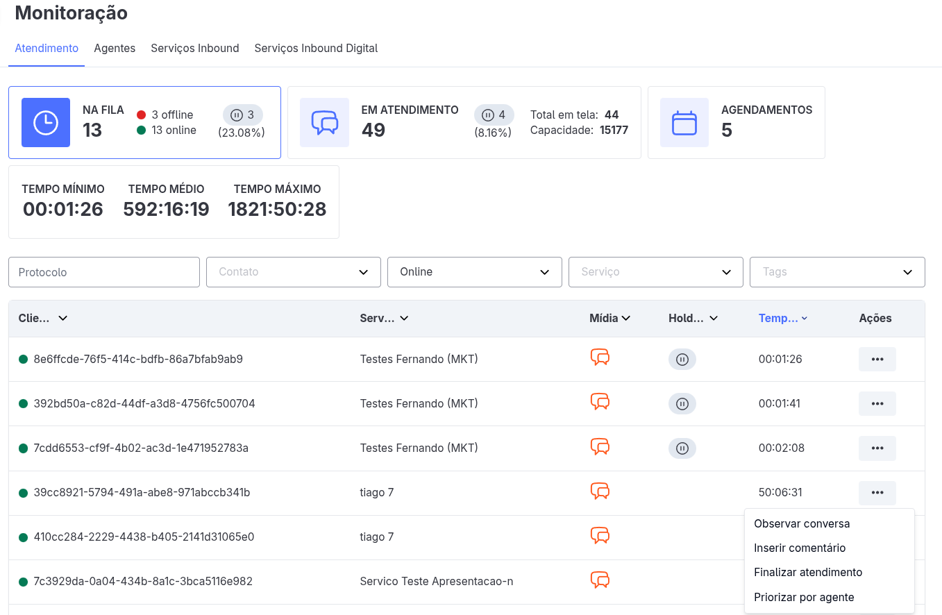 Atendimentos na Fila