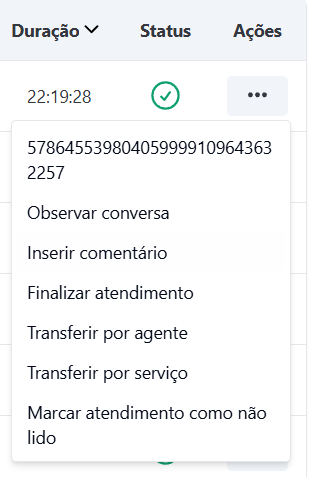 Botão de Ações Visualização em Lista