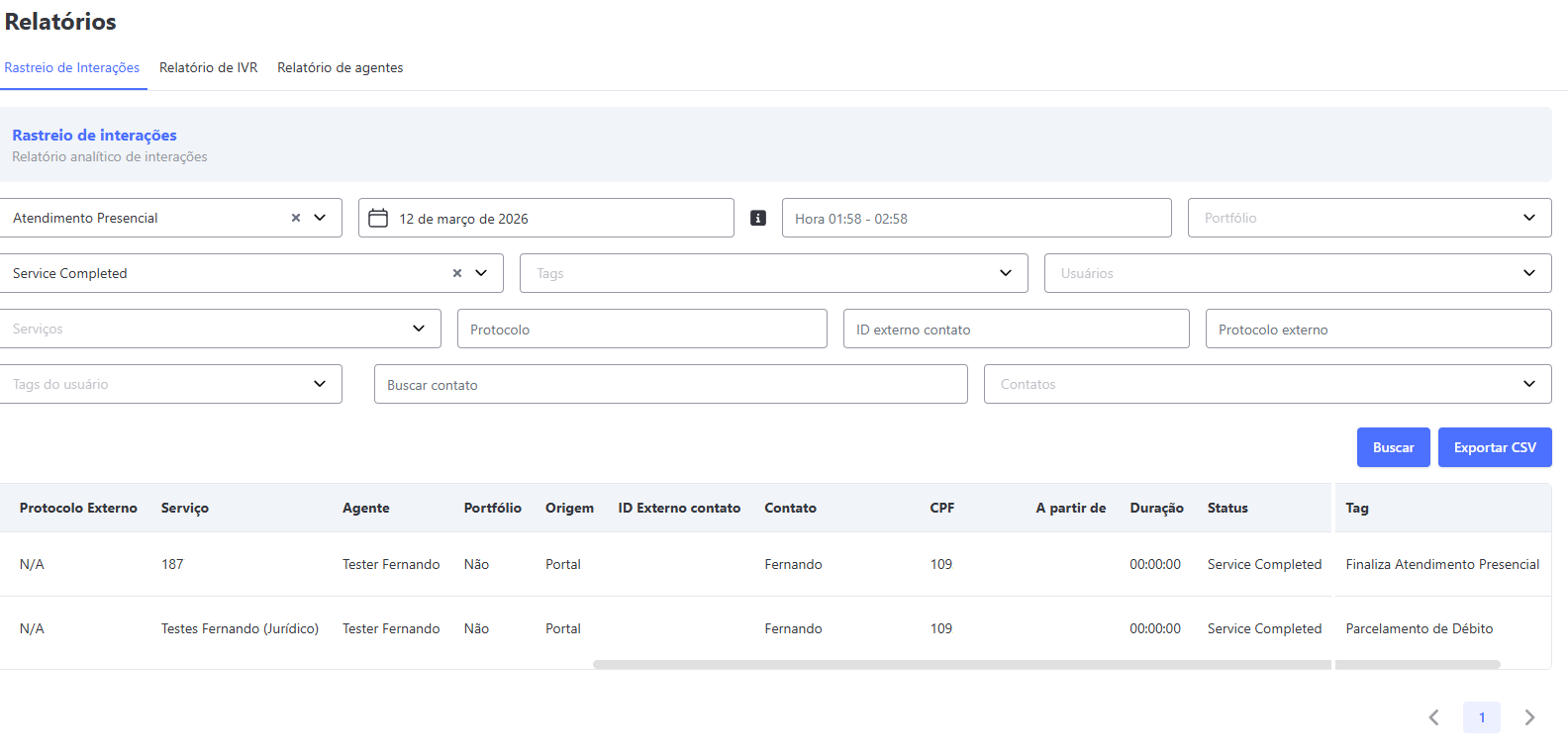 :class=sombracaixa Relatório Rastreio de Interações com as Informações do Atendimento Presencial