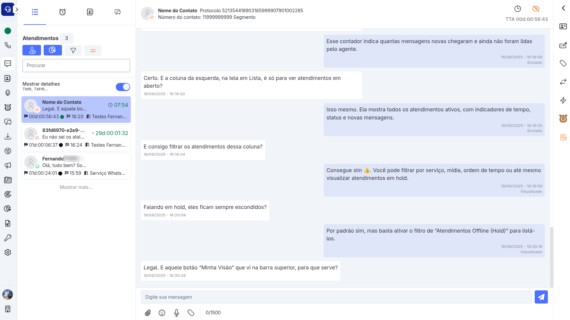 Tela Atendimento em Lista