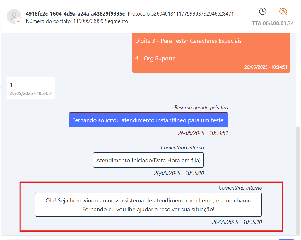 Tela Atendimento com Mensagem Boas-Vindas