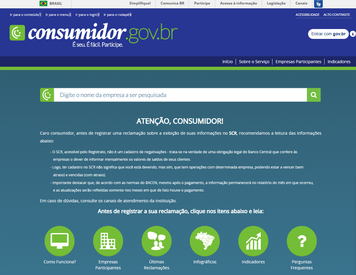 Tela Consumidor Gov