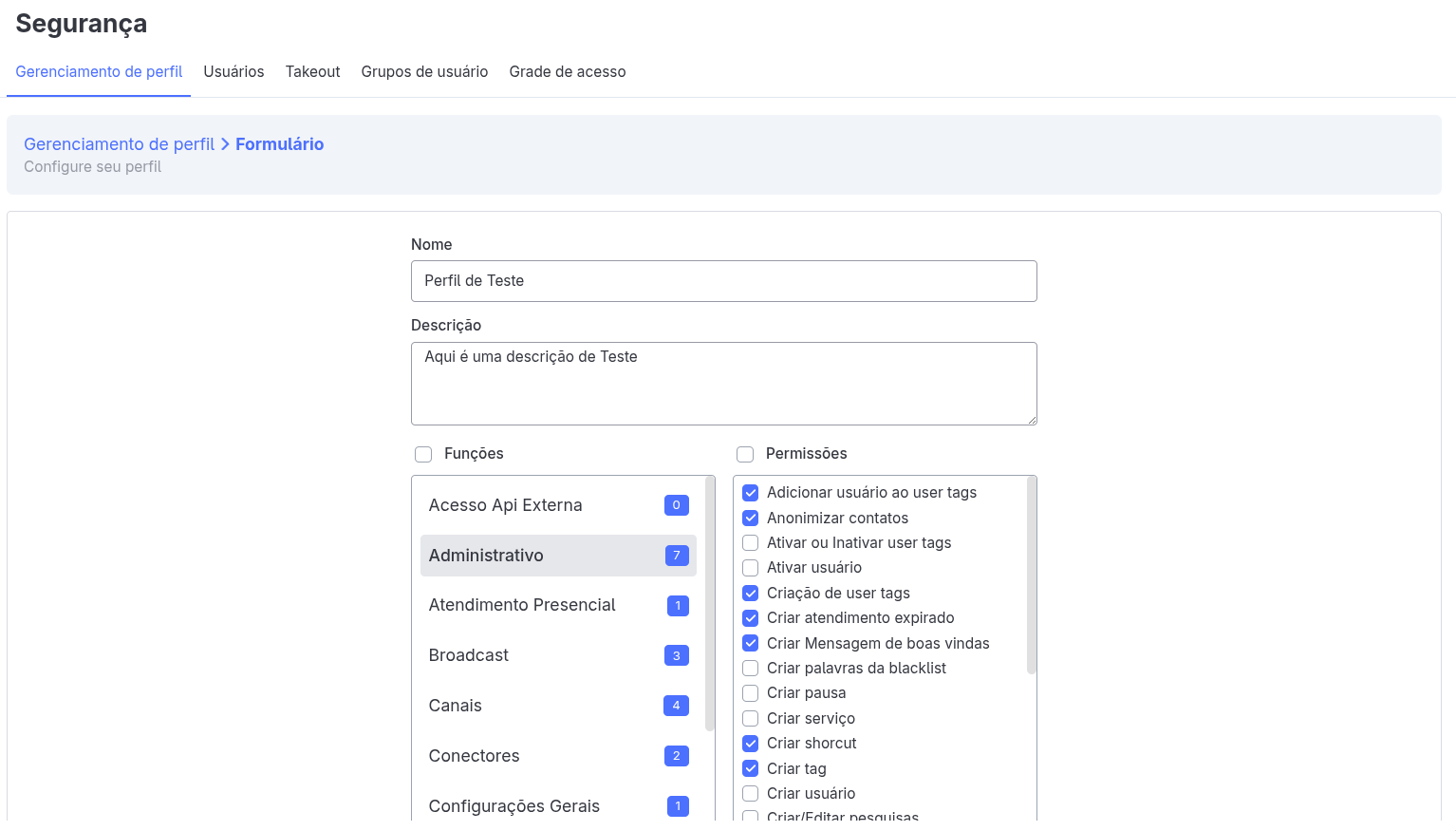 Cadastrando Novo Perfil de Acesso