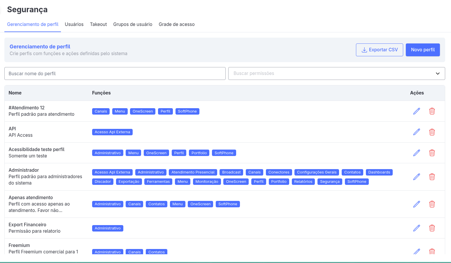 Gerenciamento de perfil