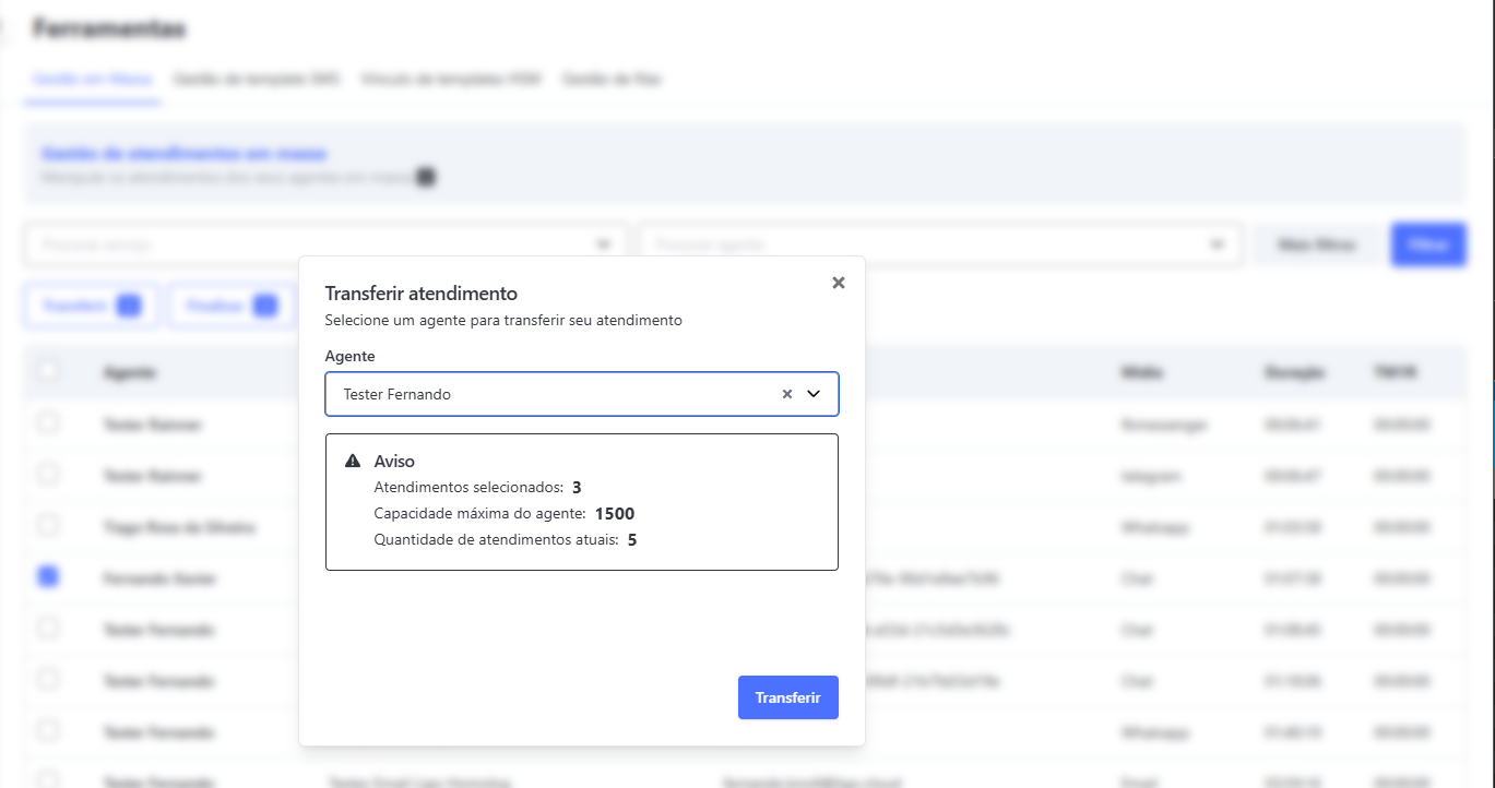 Gestão em Massa Transferências