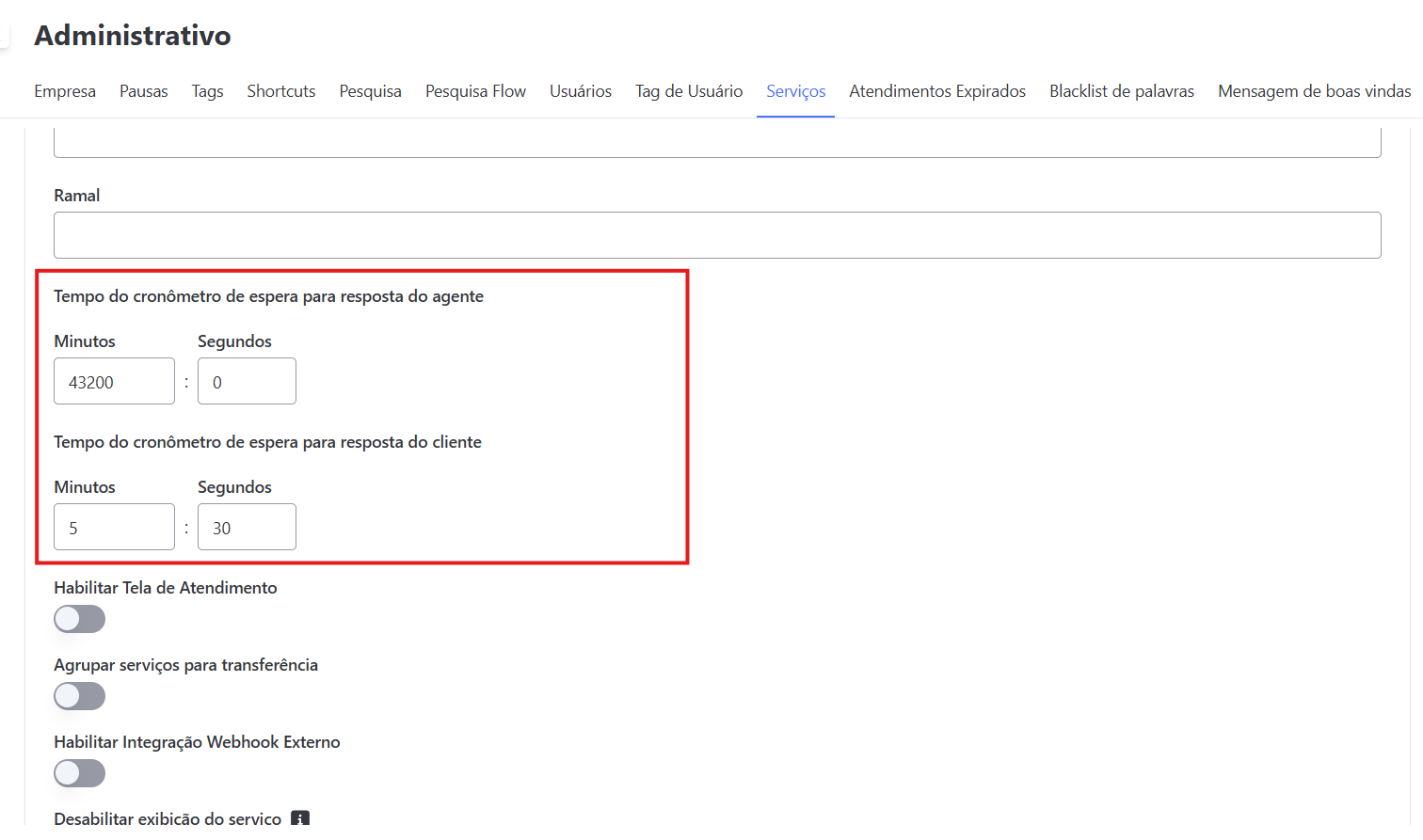 Configuração dos Tempos do Cronômetro