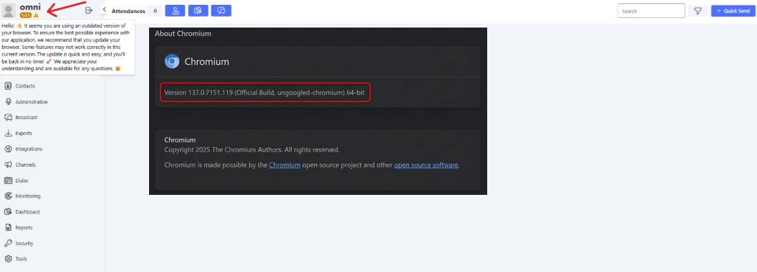 Outdated browser message Yellow