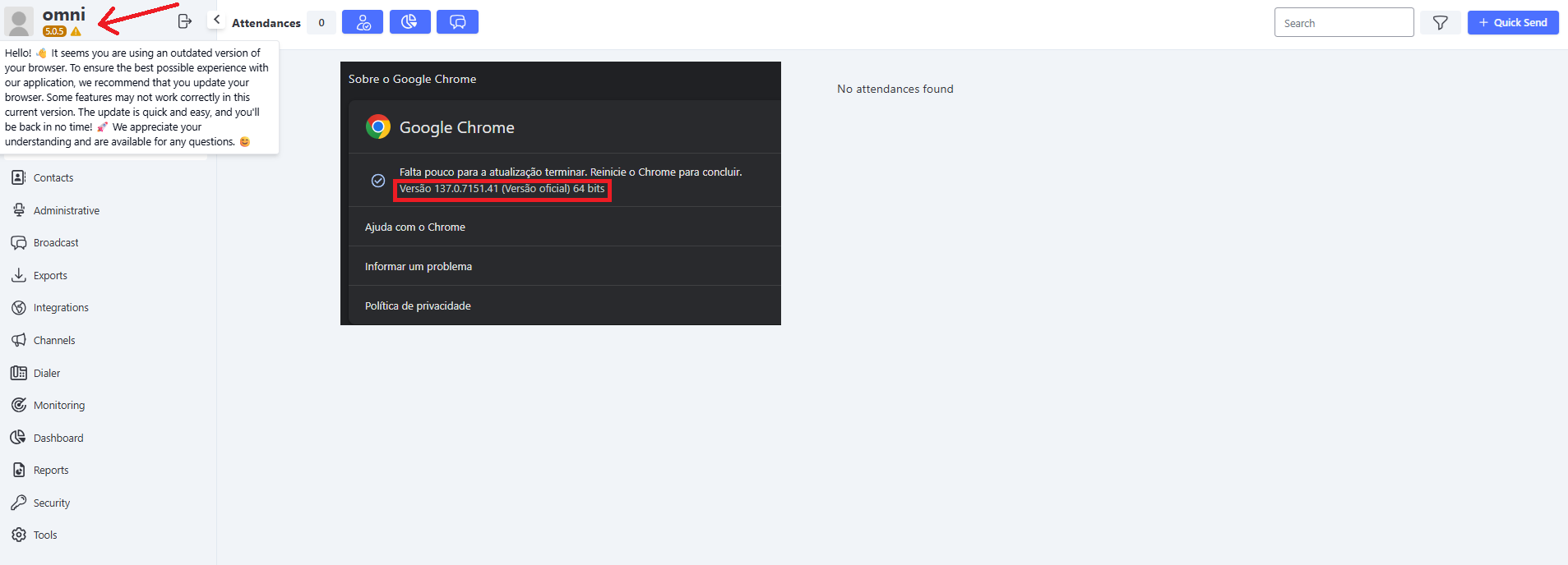 Outdated browser message Yellow
