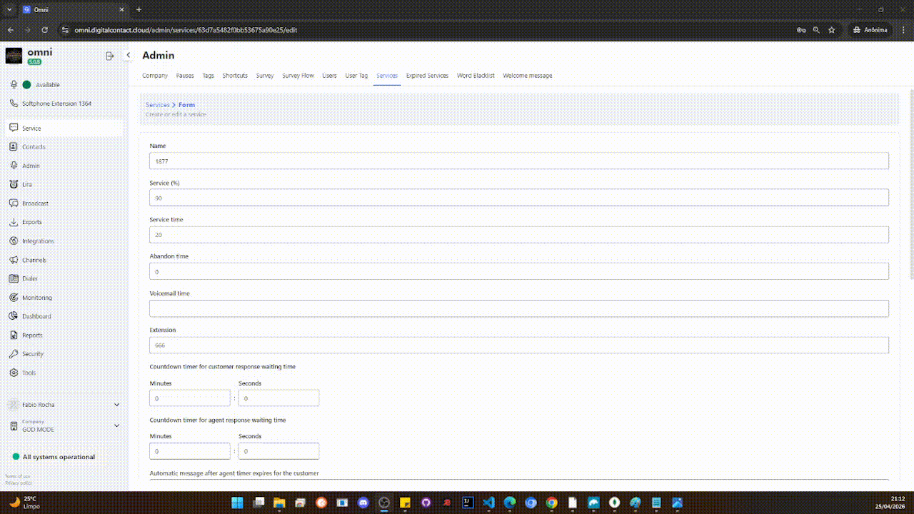 Cadastrando ou Editando Serviços